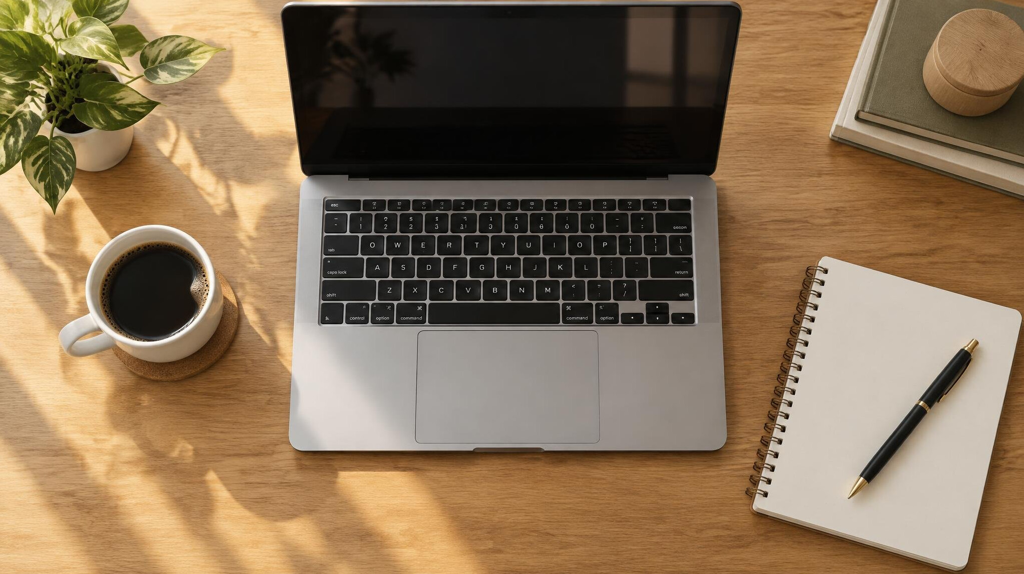 Laptop and coffee on a desk